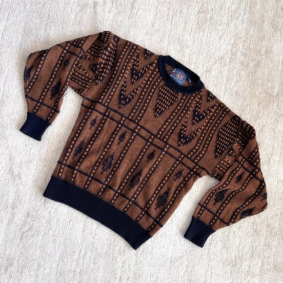 Retro AZL Mens Sweater - Pullover - Black 7 Bronze - Size Large - Vintage - Picture 1 of 7